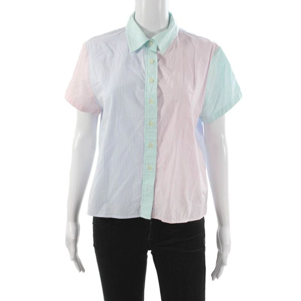 The Shirt Womens Collared Striped Pink Button Up Short Sleeve Cotton Size L